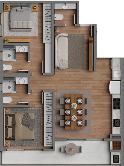 Apartamento Tipo 01 - Grace Bay Residence